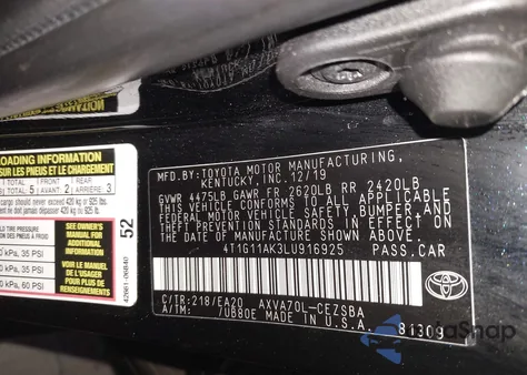 2020 Toyota Camry Se z USA, uszkodzony, nr VIN 4T1G11AK3LU916925